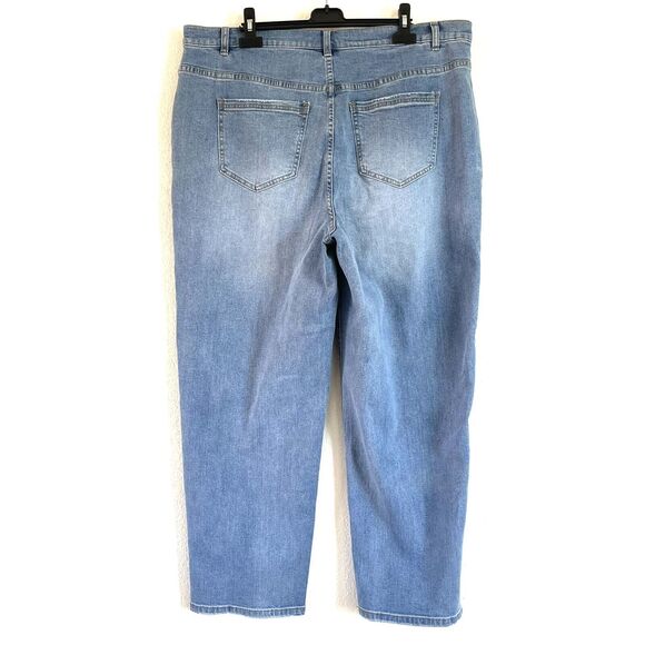 Eloquii Relaxed Jean with Overlap Waistband Light Wash Blue - Picture 2 of 14